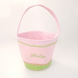 Monogram Easter Basket Bella Pink, Green Gingham Plaid Pastel, Preppy Spring